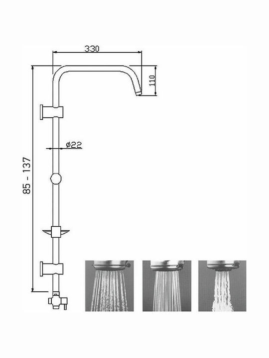Tema Ρυθμιζόμενη Στήλη Ντουζ με Μπαταρία 85-137cm Ασημί