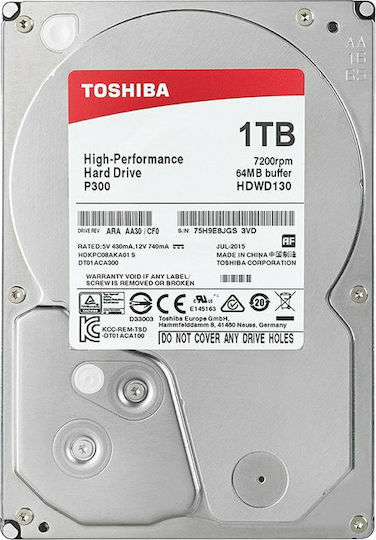 Toshiba P300 1TB HDD Σκληρός Δίσκος 3.5" SATA III 7200rpm με 64MB Cache για Desktop Bulk HDWD110UZSVA