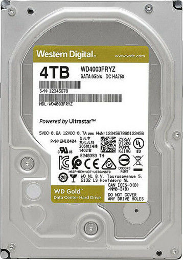 Western Digital Gold 4TB HDD Hard Drive 3.5" SATA III 7200rpm with 256MB Cache for NAS / Server WD4003FRYZ