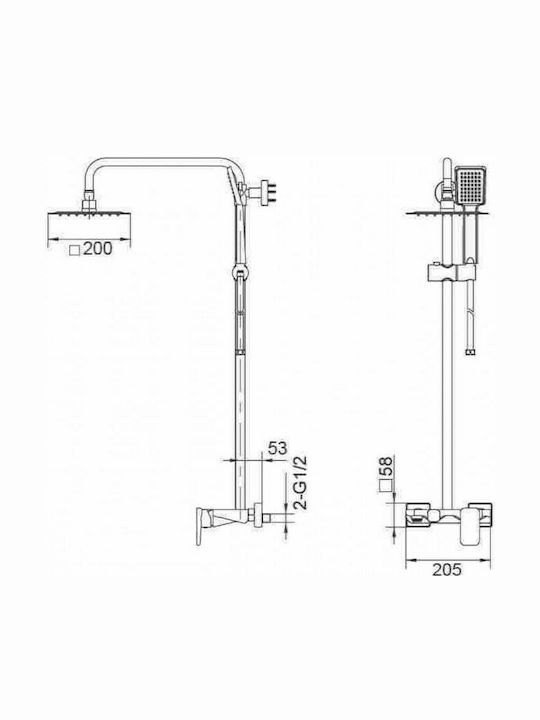 Imex Liverpool Adjustable Shower Column with Bathtub Mixer 102-165cm Black