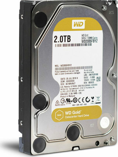 Western Digital Gold 2TB HDD Hard Drive 3.5" SATA III 7200rpm with 128MB Cache for Desktop / NAS / Server WD2005FBYZ