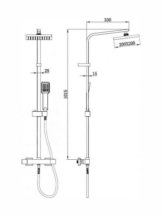 Karag CF 033T CF033T Duschsäule mit Armatur 101.5cm Silber