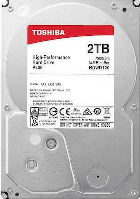 Toshiba P300 2TB HDD Σκληρός Δίσκος 3.5" SATA III 7200rpm με 64MB Cache για Desktop HDWD120UZSVA