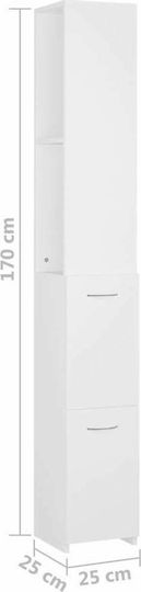 vidaXL Dulap Coloană Pentru Baie Pardoseală M25xA25xÎ170cm Albă