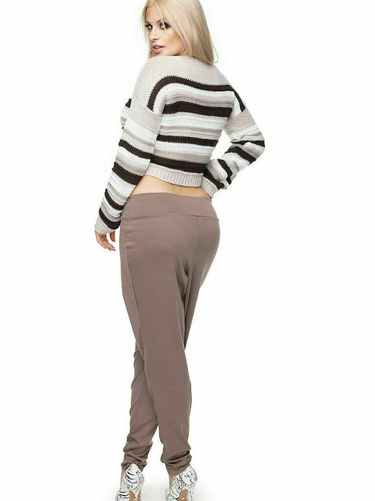 PeeKaBoo 70017 Women's Long Sleeve Sweater Striped Beige 131596