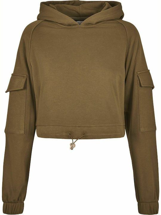 Cropped Women's Sweatshirt Hooded Khaki
