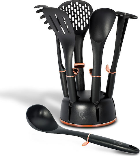 Berlinger Haus Silicone Cooking Utensil Set with Base Black Black Rose Collection 7pcs