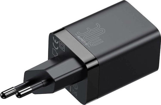 Baseus Φορτιστής Χωρίς Καλώδιο με Θύρα USB-A και Θύρα USB-C 30W Power Delivery Μαύρος (Super Si Pro)