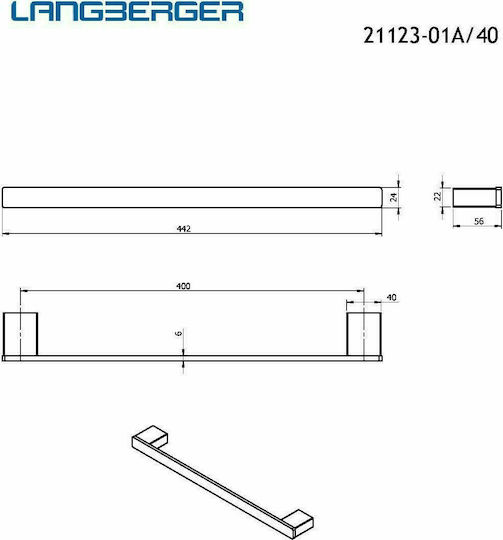 Langberger Series 123 Schiene Badezimmer Einzel Wandmontage ​40x2.4cm Black Matt