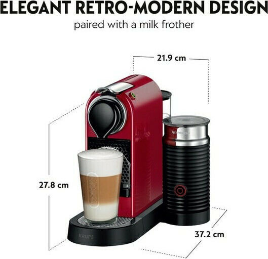 Krups Citiz & Milk Кафемашина за капсули Nespresso Налягане 19бар с Кана за мляко Червено