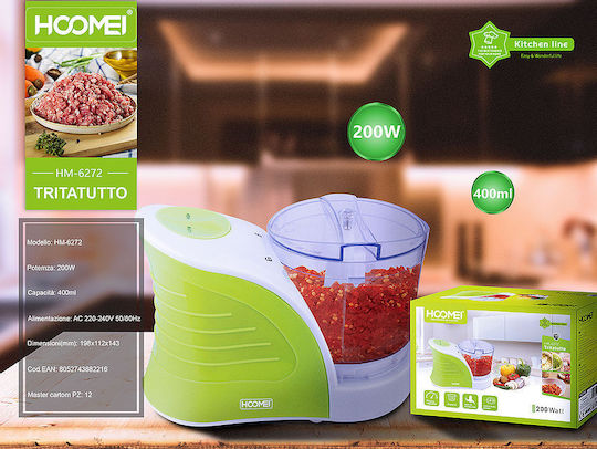 Hoomei Mini Tocător Multi 200W Cu Recipient 400ml Verde