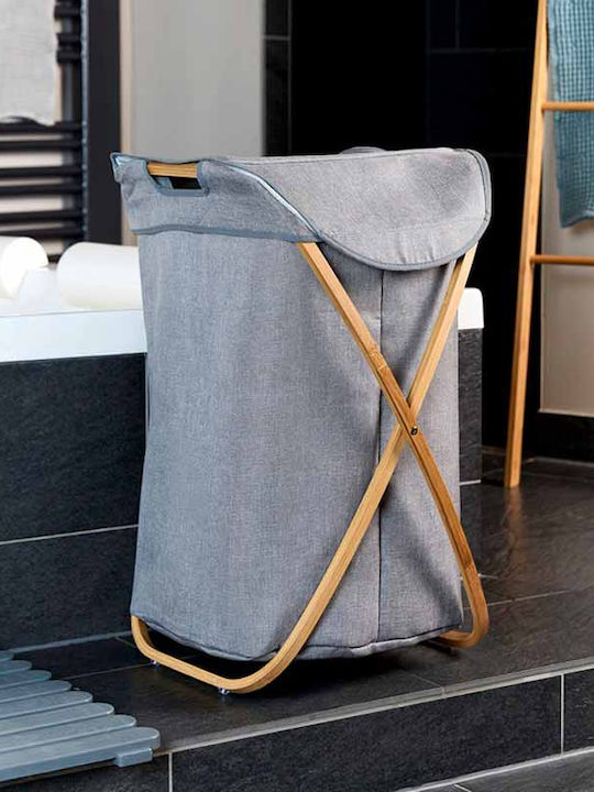 Wenko Bahari Laundry Basket Bamboo 79L with Cap 40x46x68cm Gray