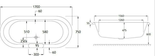 Carron Bathrooms Ascoli Свободно поставяне на ваната Акрил 170x75см