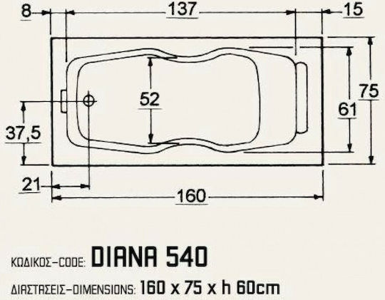 Sanitec Diana Cadă de baie Acrilic 160x75cm