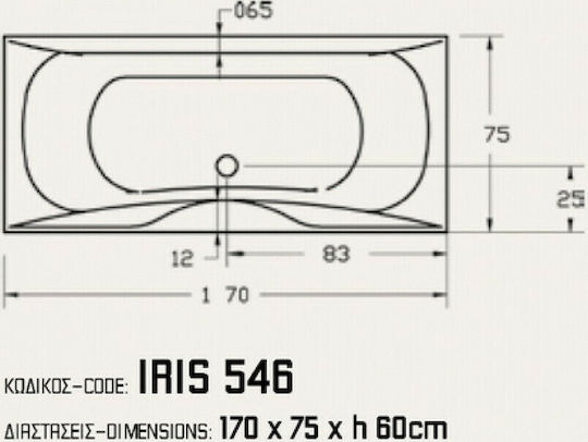 Sanitec Iris Μπανιέρα Ακρυλική 170x75x60cm