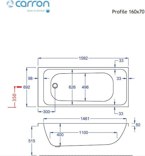 Carron Bathrooms Profile CRN Acrylic Bathtub 160x70cm
