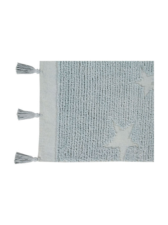 Lorena Canals Hippy Stars Handmade Kids Rug Stele Cotton Aqua Blue 120x175cm