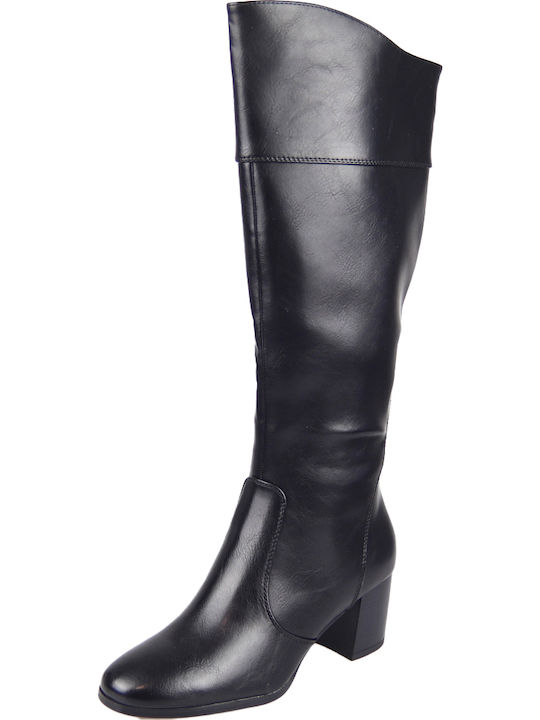 Synthetic Leather Medium Heel Women's Boots with Zipper Black