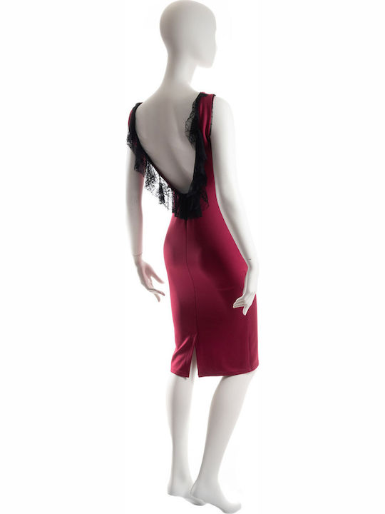 Toi&Moi Midi Evening Dress Open Back with Lace Wine