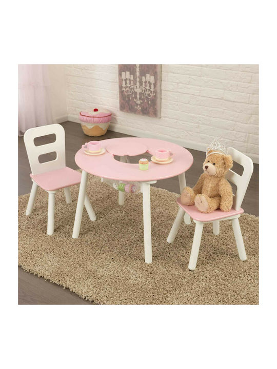 Round Storage Table Комплект Детска Маса със Столове от Пластмаса Розов Kidkraft