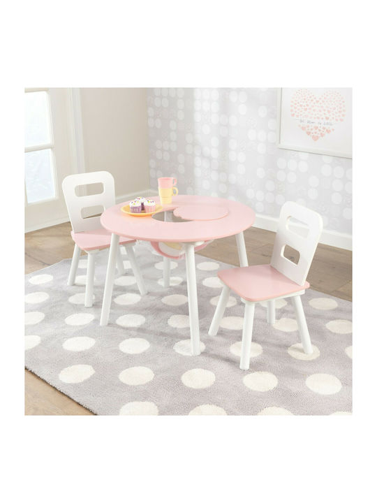 Round Storage Table Комплект Детска Маса със Столове от Пластмаса Розов Kidkraft