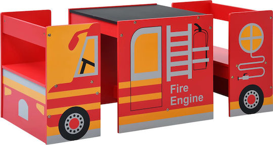 Fire Truck Kids Table and Chairs Set made of Wood Red vidaXL