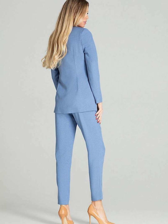 Figl M694 Long Women's Waisted Blazer Light Blue 141770