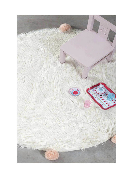 Nima Fluffy Παιδικό Χαλί Βαμβακερό Λευκό Στρογγυλό με Διάμετρο 120cm