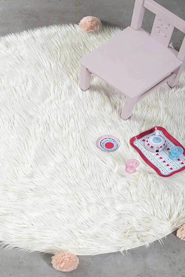 Nima Fluffy Kids Rug Cotton Alb Round with Diameter 120cm
