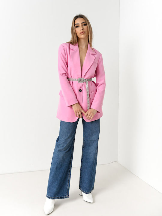Only Lang Damen Mittellang Blazer Rosa