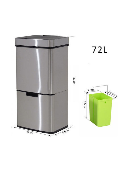 HomCom Waste Bin Recycling made of Stainless Steel with Photocell Silver 72lt 1pcs