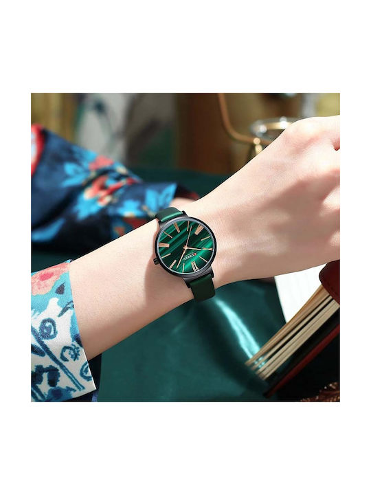 Curren Watch with Leather Strap Green / Green