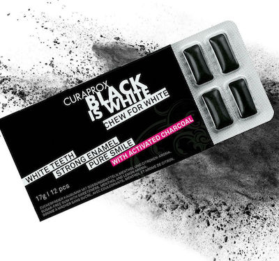 Curaprox 12 Chewing gum Black is White Ενεργός Άνθρακας with Λεμόνι - Μέντα Flavour Sugar Free 17gr
