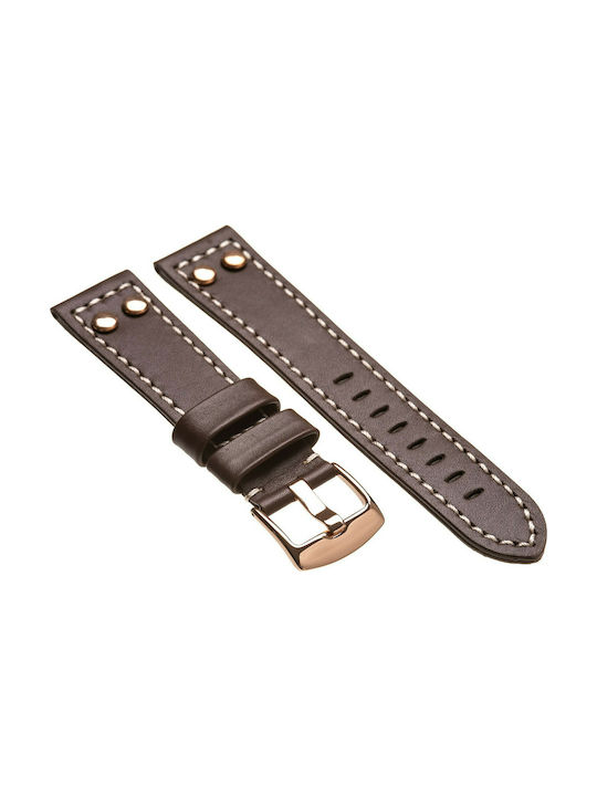 Tzevelion Leather Strap Brown/Pink Gold 24mm