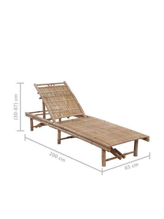 Liegestuhl aus Bambus mit Kissen Coffee / Cream 200x65x30cm.
