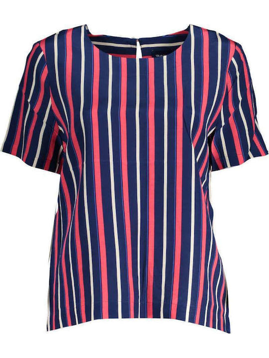 Women's Blouse Short Sleeve Striped Blue