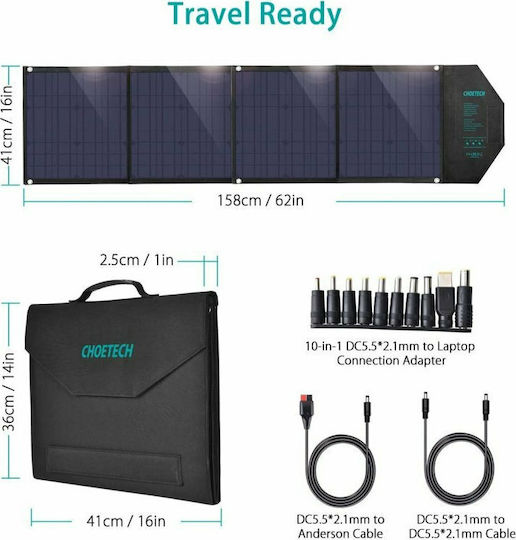 Choetech SC007 Αναδιπλούμενο Ηλιακό Panel Φορτιστής 80W με USB Output (Φορητών Συσκευών) (SC007)