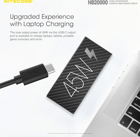 NiteCore NB20000 Power Bank 20000mAh 45W with 2 USB-A Ports and USB-C Port Carbon Fiber