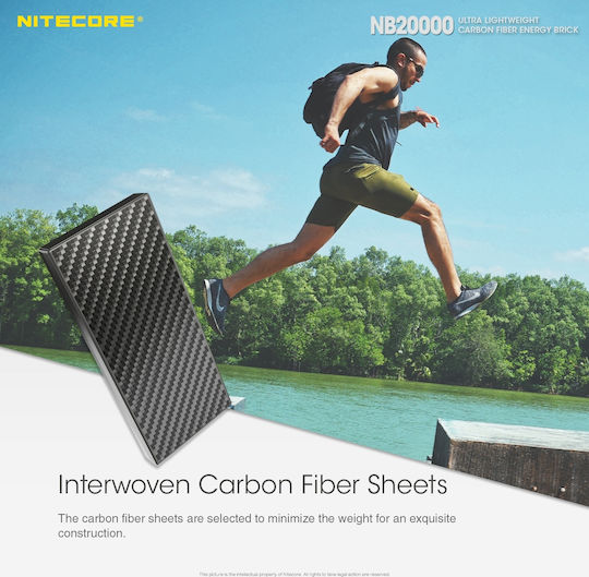NiteCore NB20000 Power Bank 20000mAh 45W with 2 USB-A Ports and USB-C Port Carbon Fiber