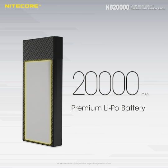 NiteCore NB20000 Power Bank 20000mAh 45W with 2 USB-A Ports and USB-C Port Carbon Fiber