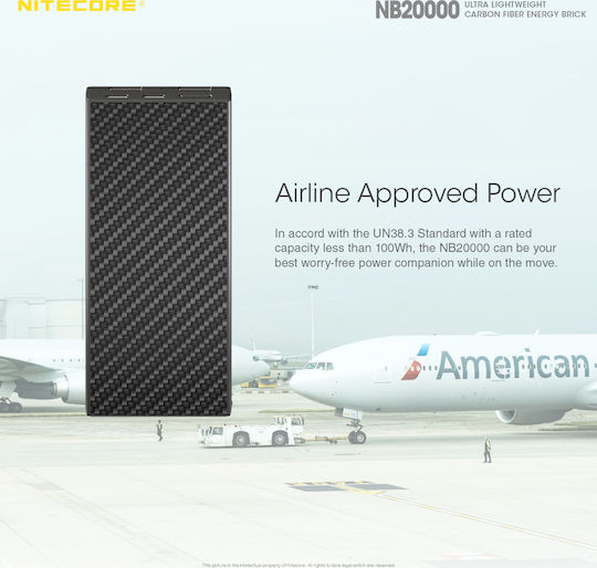 NiteCore NB20000 Power Bank 20000mAh 45W with 2 USB-A Ports and USB-C Port Carbon Fiber