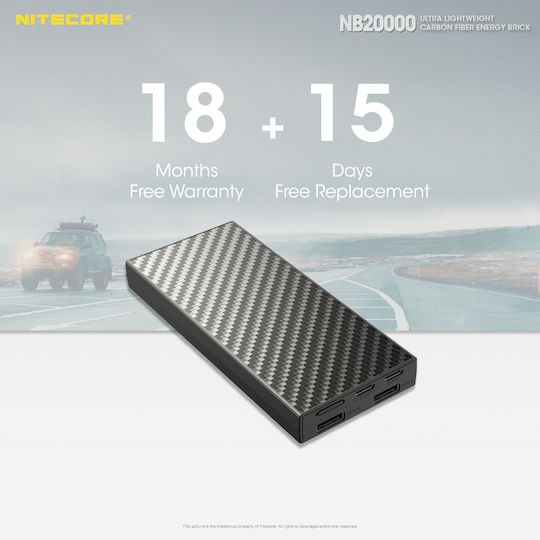 NiteCore NB20000 Power Bank 20000mAh 45W with 2 USB-A Ports and USB-C Port Carbon Fiber