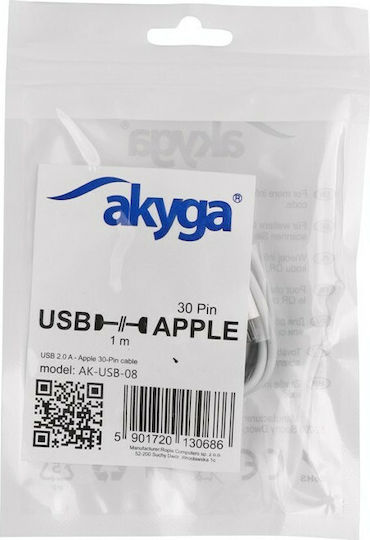 Akyga USB to 30-Pin Cable 1m White (AK-USB-08)