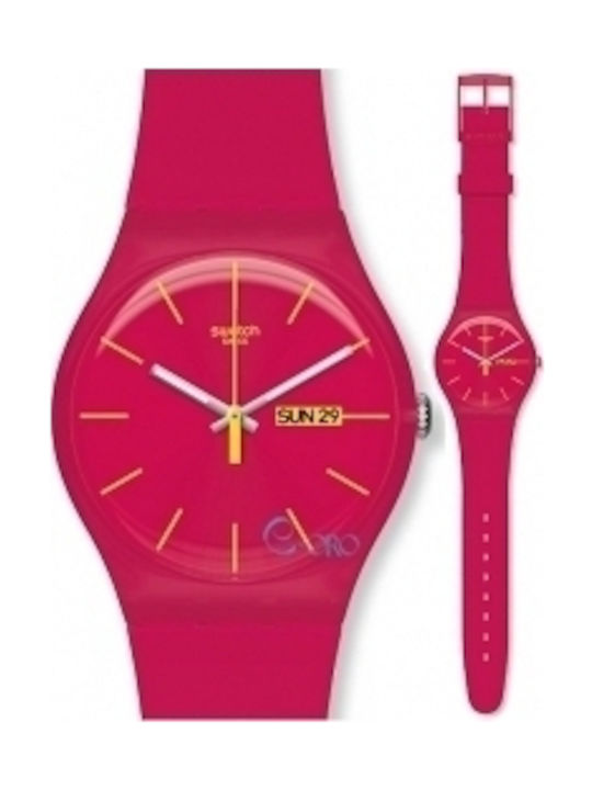 Swatch Ρολόι με Ροζ Δερμάτινο Λουράκι