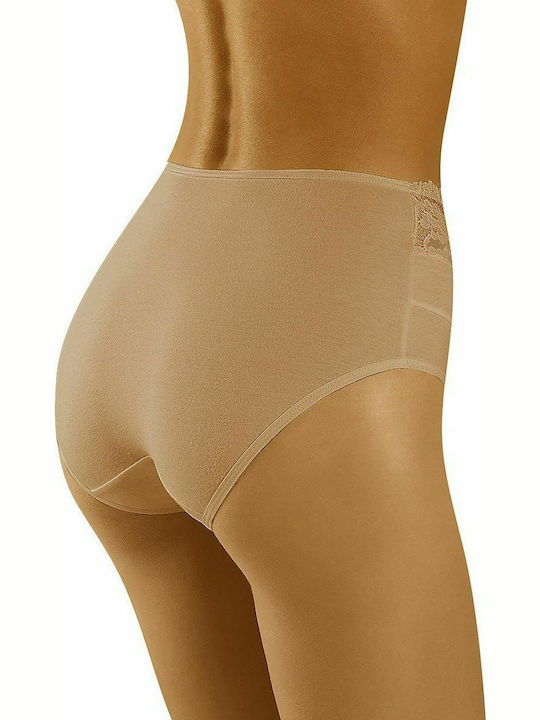 Wolbar Eco-Hi Baumwolle Hochtailliert Damen Slip mit Spitze Beige 126389