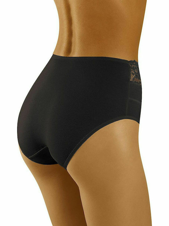 Wolbar Eco-Hi Baumwolle Hochtailliert Damen Slip mit Spitze Schwarz 127424