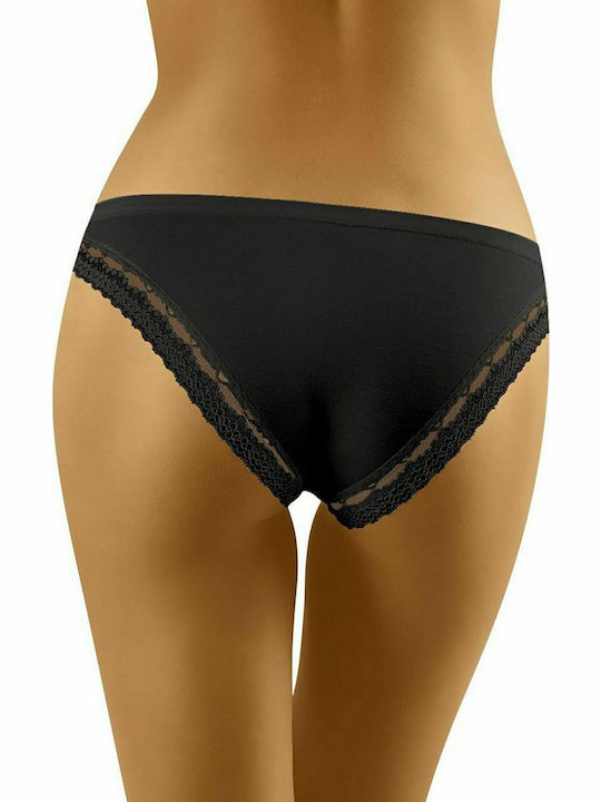 Wolbar Soft Floppy Cotton Women's Slip with Lace Black 123510