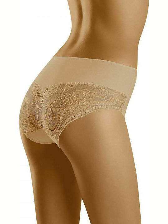 Wolbar Misteria High-waisted Women's Slip with Lace Beige 156571