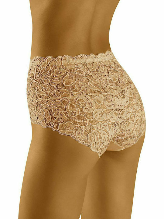 Wolbar Teri Hochtailliert Damen Slip mit Spitze Beige 126422