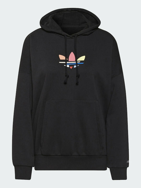 Lang Damen Sweatshirt Kapuzen Schwarz